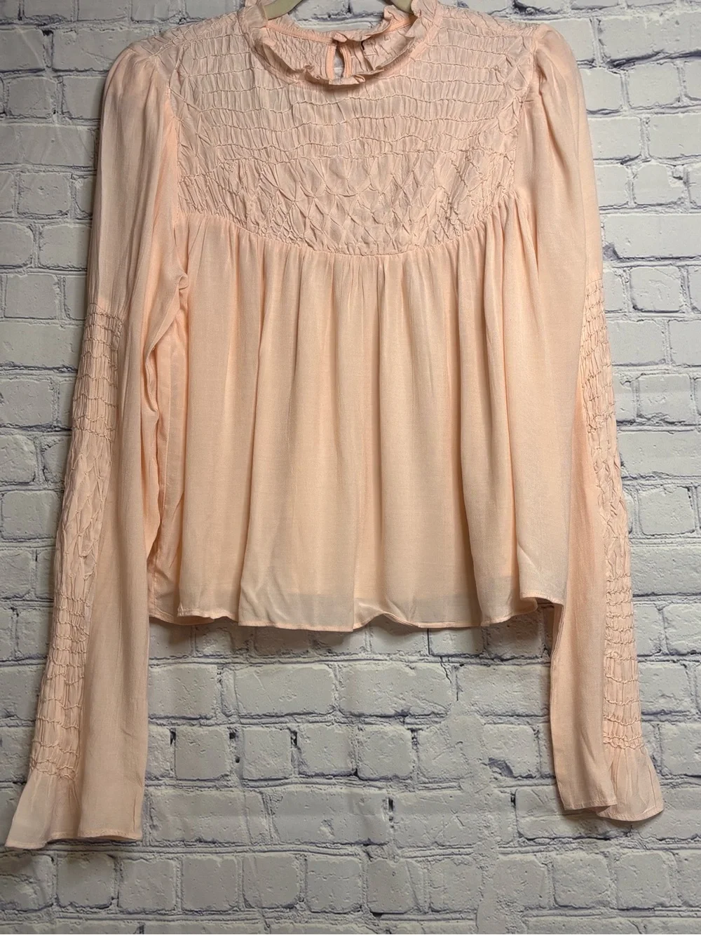 FREE PEOPLE Peach Festival Boho Cottagecore Twee Classic Smocked In Time Top S